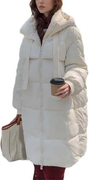 Women's Hooded Thicken Warm Parkas Coats Vintage Long Knee Over Cotton-Padded Jacket