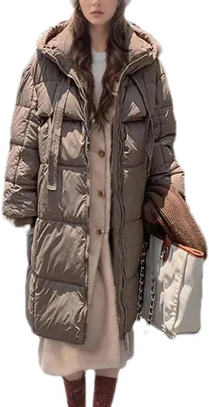 Women's Hooded Thicken Warm Parkas Coats Vintage Long Knee Over Cotton-Padded Jacket