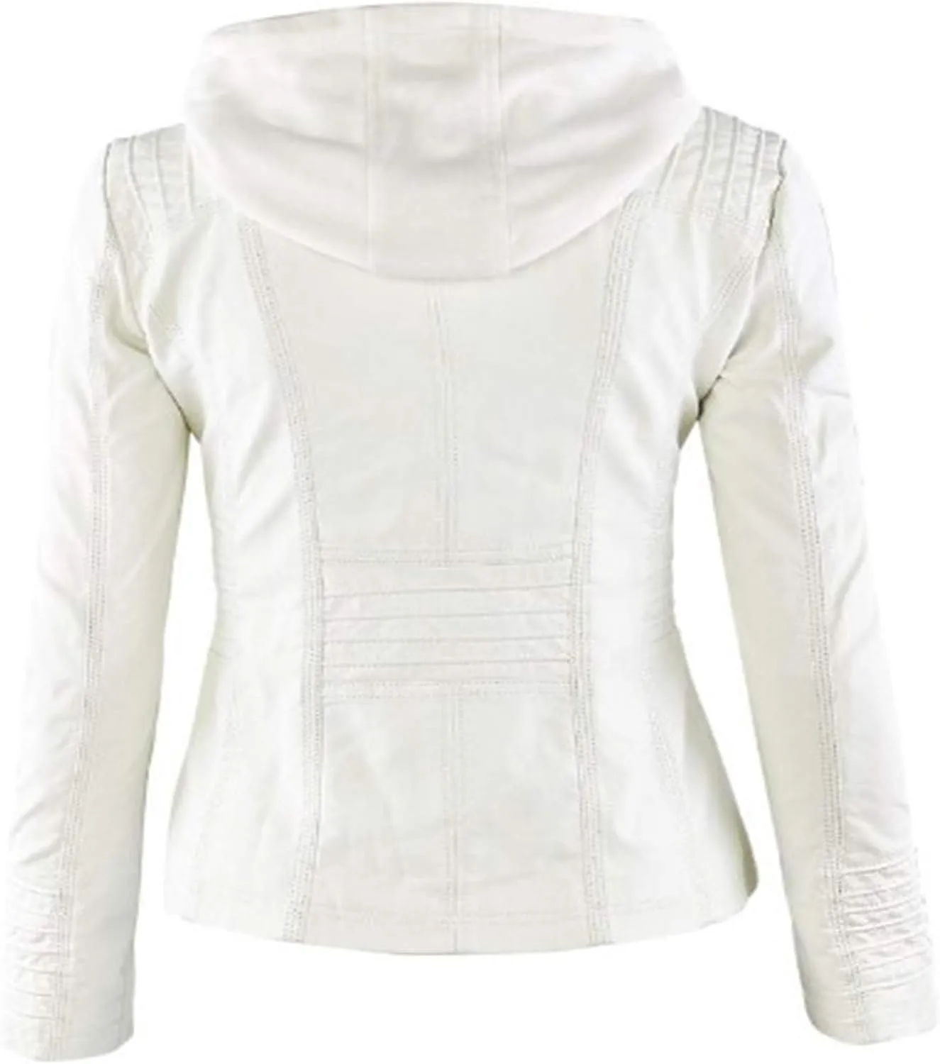 Womens Jacket Coat Faux Leather Hooded Outerwear Stand Collar Zipper Hood Detachable Motorcycle Jacket