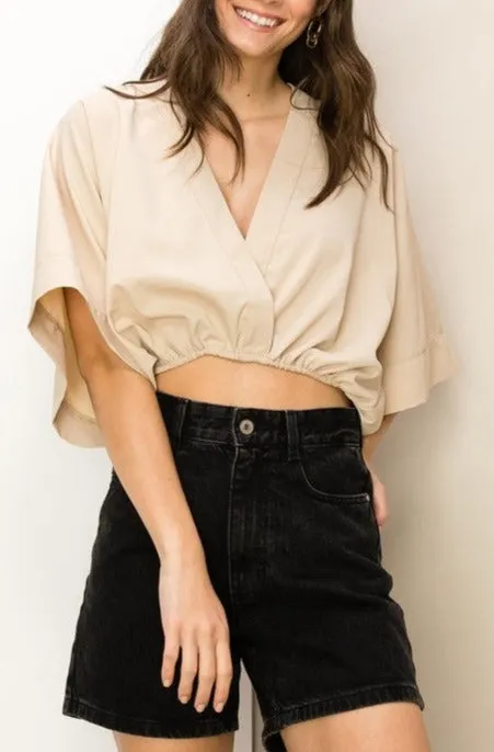 Women's Kimono Crop Top in Beige