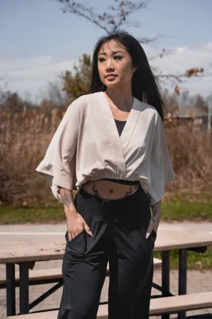 Women's Kimono Crop Top in Beige