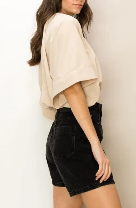 Women's Kimono Crop Top in Beige