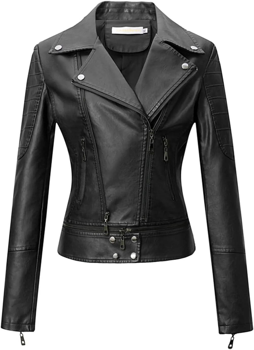 Women's Lapel Faux Leather Short Slim-Fit Outerwear Moto Jacket Zip Up Biker Coat