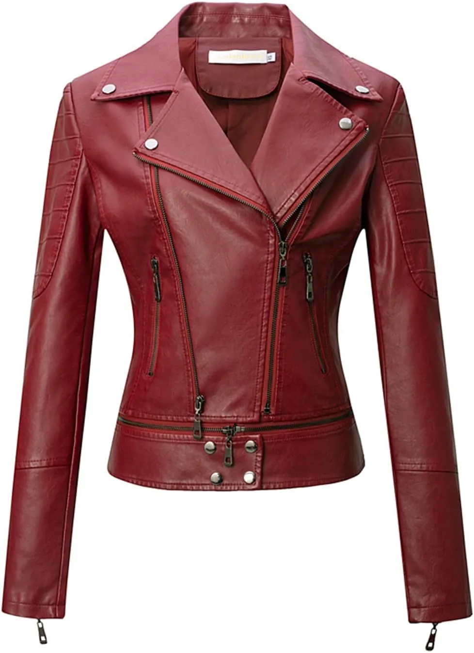 Women's Lapel Faux Leather Short Slim-Fit Outerwear Moto Jacket Zip Up Biker Coat