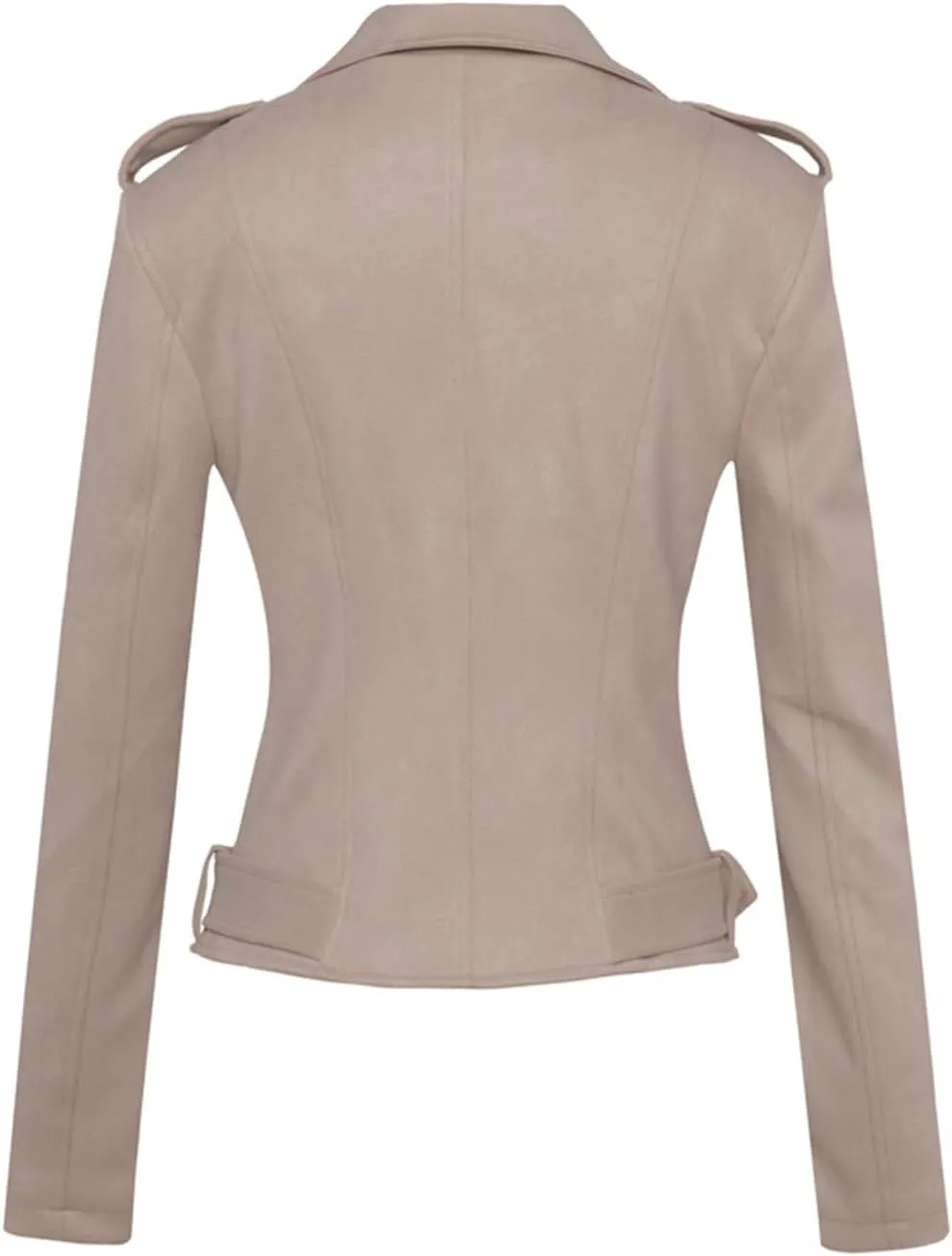 Women's Lapel Faux Suede Leather Short Slim-Fit Outerwear Moto Jacket Biker Coat