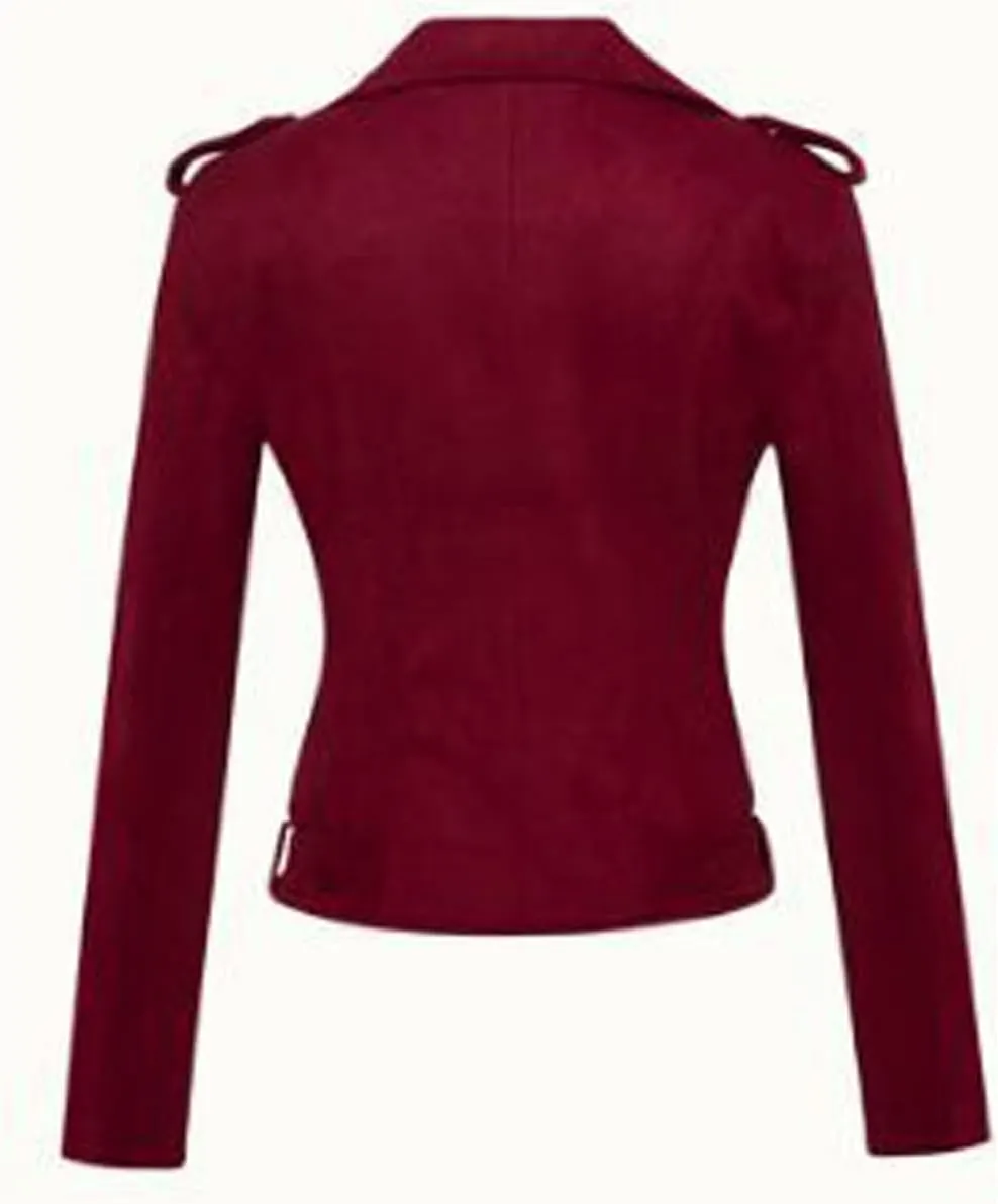 Women's Lapel Faux Suede Leather Short Slim-Fit Outerwear Moto Jacket Biker Coat