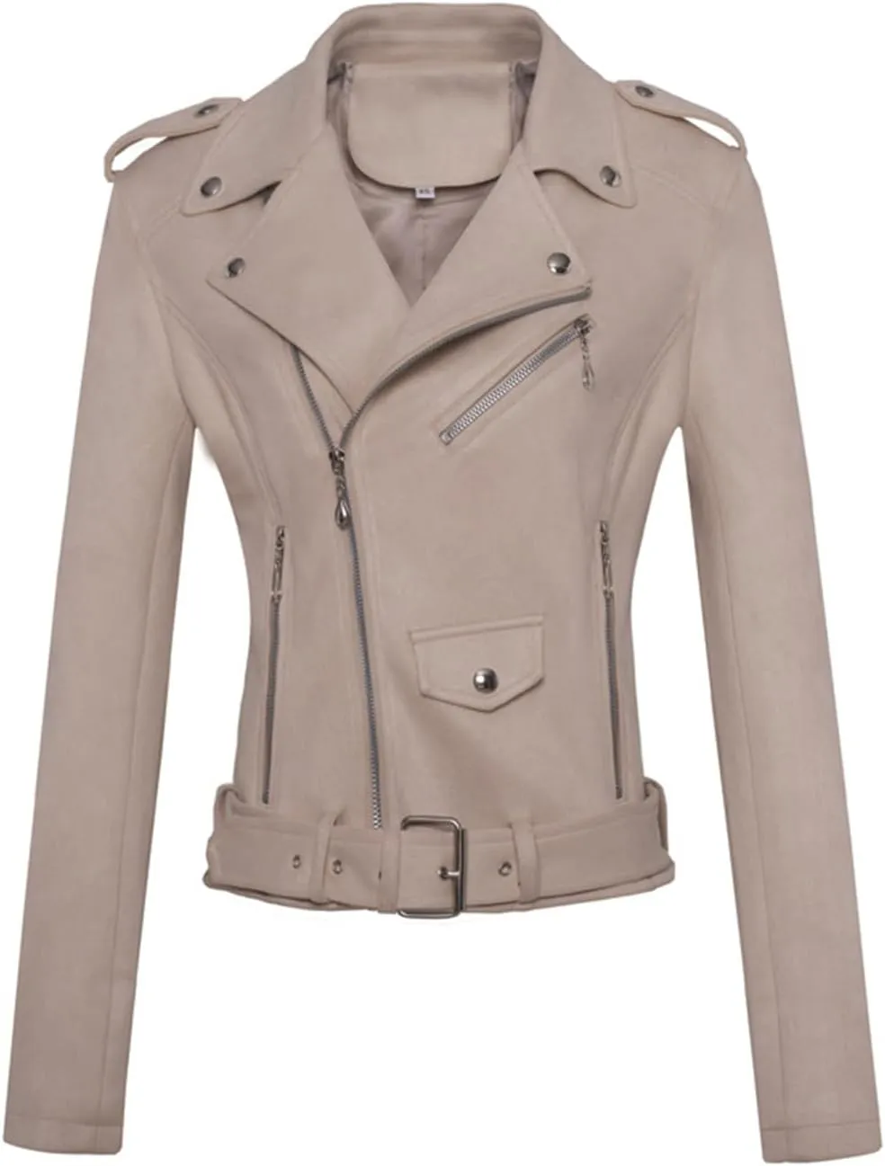 Women's Lapel Faux Suede Leather Short Slim-Fit Outerwear Moto Jacket Biker Coat