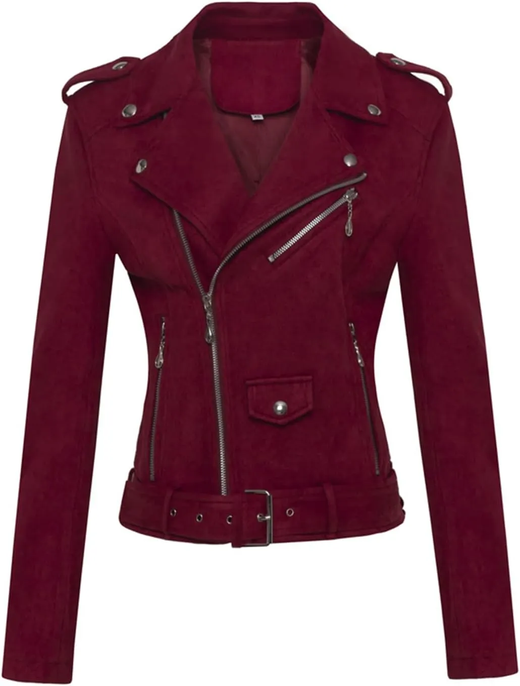 Women's Lapel Faux Suede Leather Short Slim-Fit Outerwear Moto Jacket Biker Coat