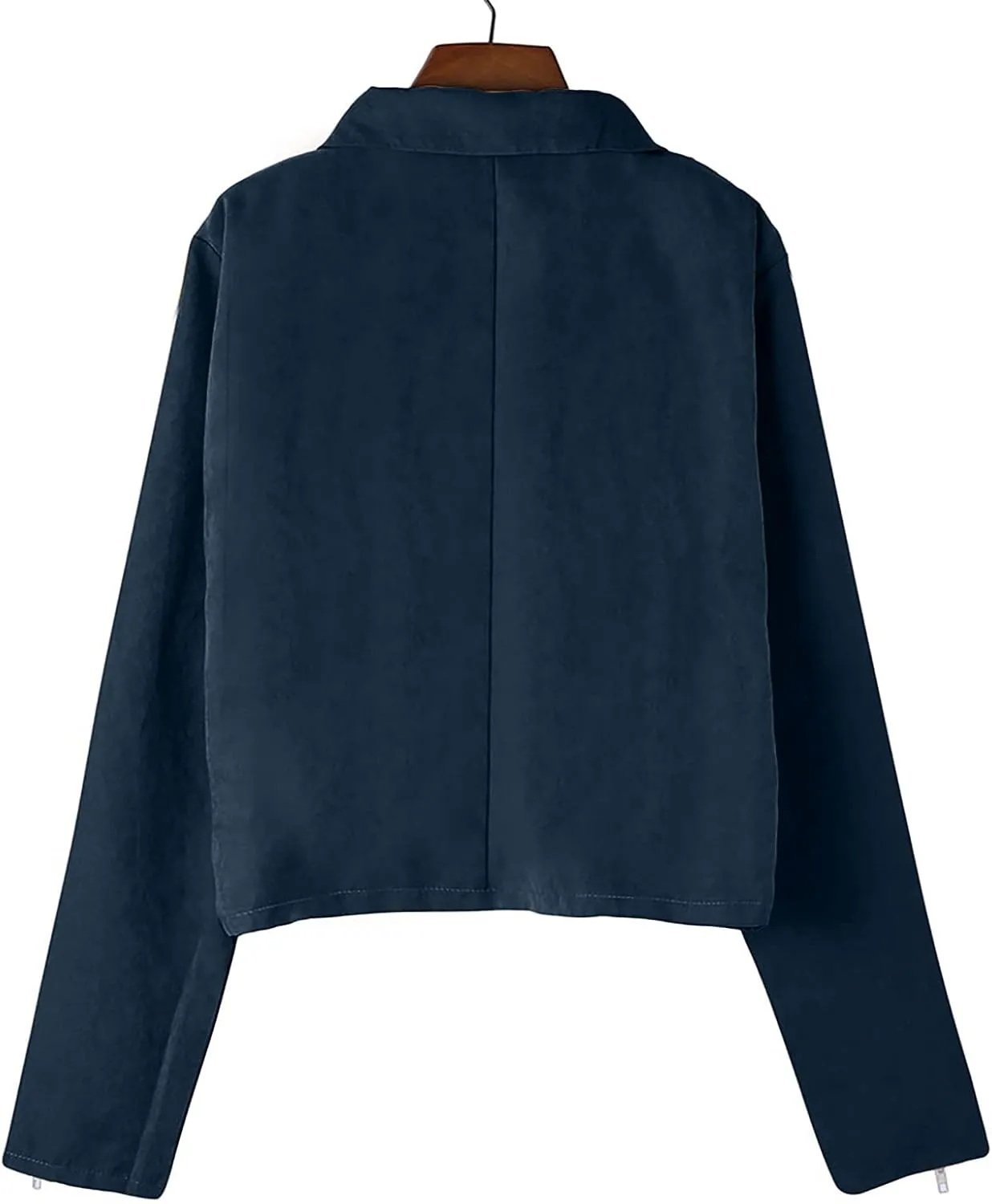 Women's Leather Jackets Solid Open Front Cardigan Lapel Long Sleeve Lightweight Coat Zipper Cropped Jacket