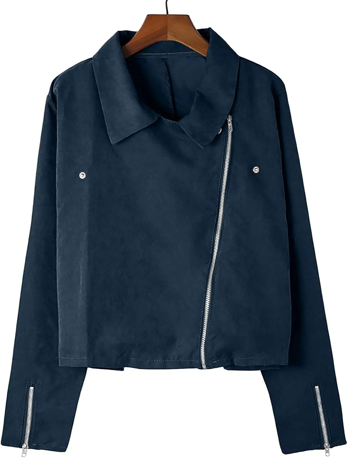 Women's Leather Jackets Solid Open Front Cardigan Lapel Long Sleeve Lightweight Coat Zipper Cropped Jacket