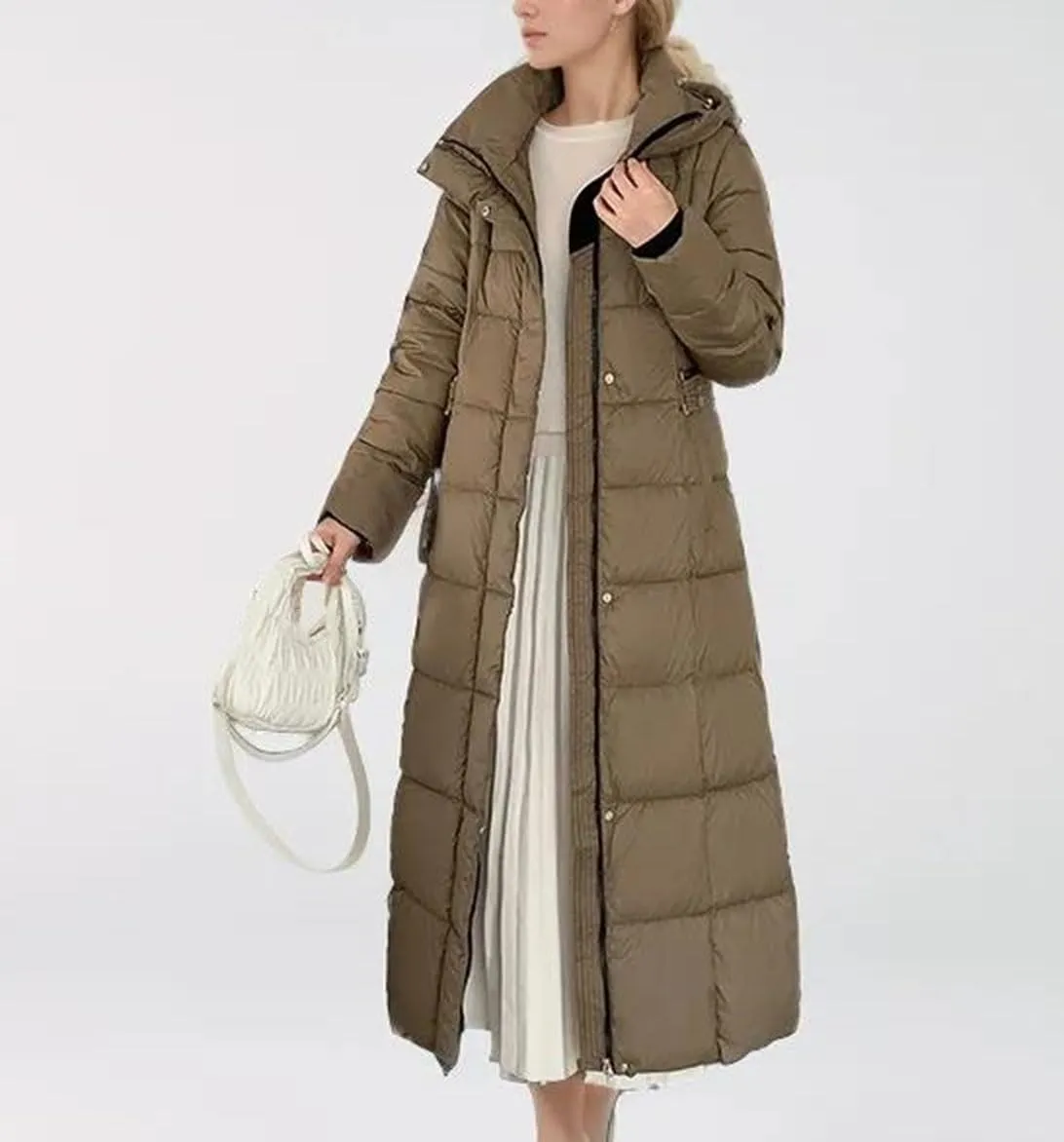 Women's Long Over-The-Knee Solid Parkas Coats Vintage Hooded Warm Cotton-Padded Jacket