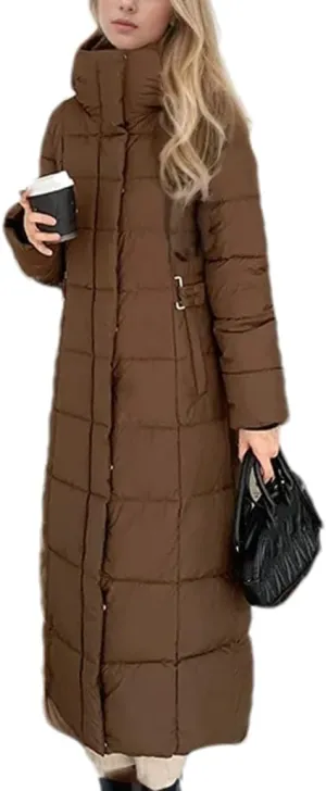 Women's Long Over-The-Knee Solid Parkas Coats Vintage Hooded Warm Cotton-Padded Jacket