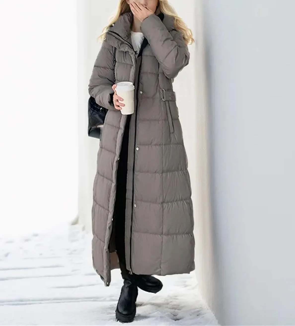 Women's Long Over-The-Knee Solid Parkas Coats Vintage Hooded Warm Cotton-Padded Jacket