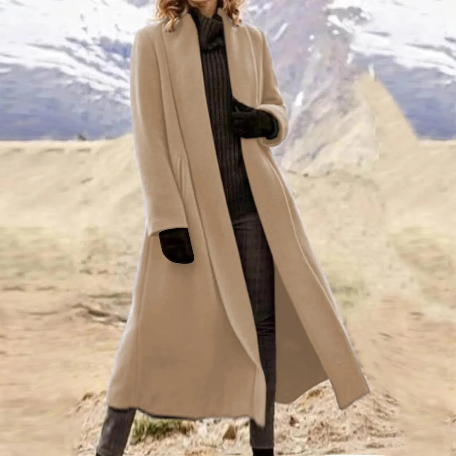 Womens Long Pea Coats Winter Warm Trench Coat Bussiness Casual Jackets Outerwear Solid Color Elegant Coats Fall