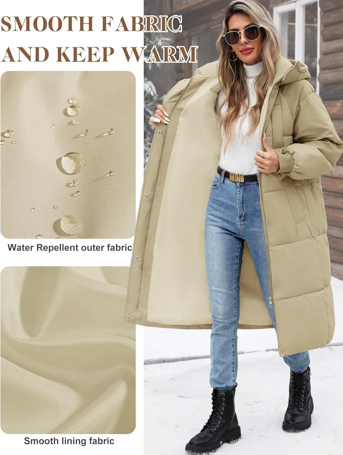 Women's Long Puffer Jacket Winter Thicken Warm Quilted Jacket Coat Fashion Hooded Zip Up Parka Outerwear with Pockets