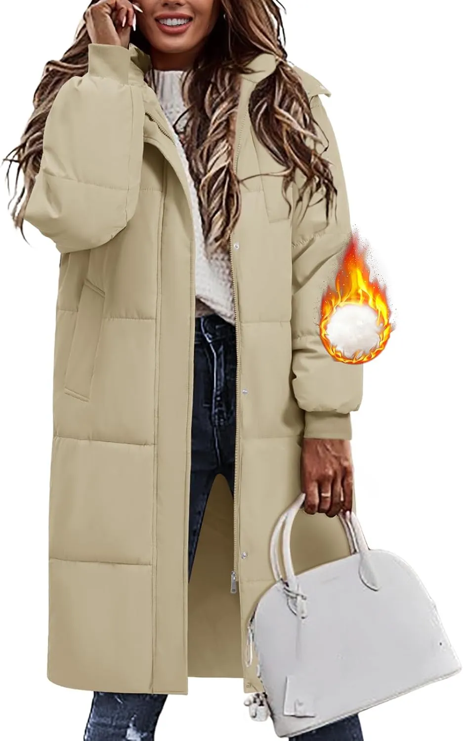 Women's Long Puffer Jacket Winter Thicken Warm Quilted Jacket Coat Fashion Hooded Zip Up Parka Outerwear with Pockets