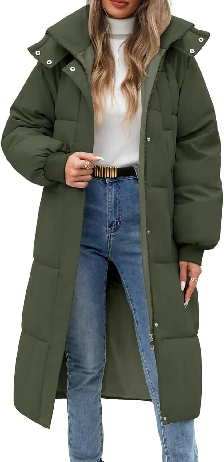 Women's Long Puffer Jacket Winter Thicken Warm Quilted Jacket Coat Fashion Hooded Zip Up Parka Outerwear with Pockets