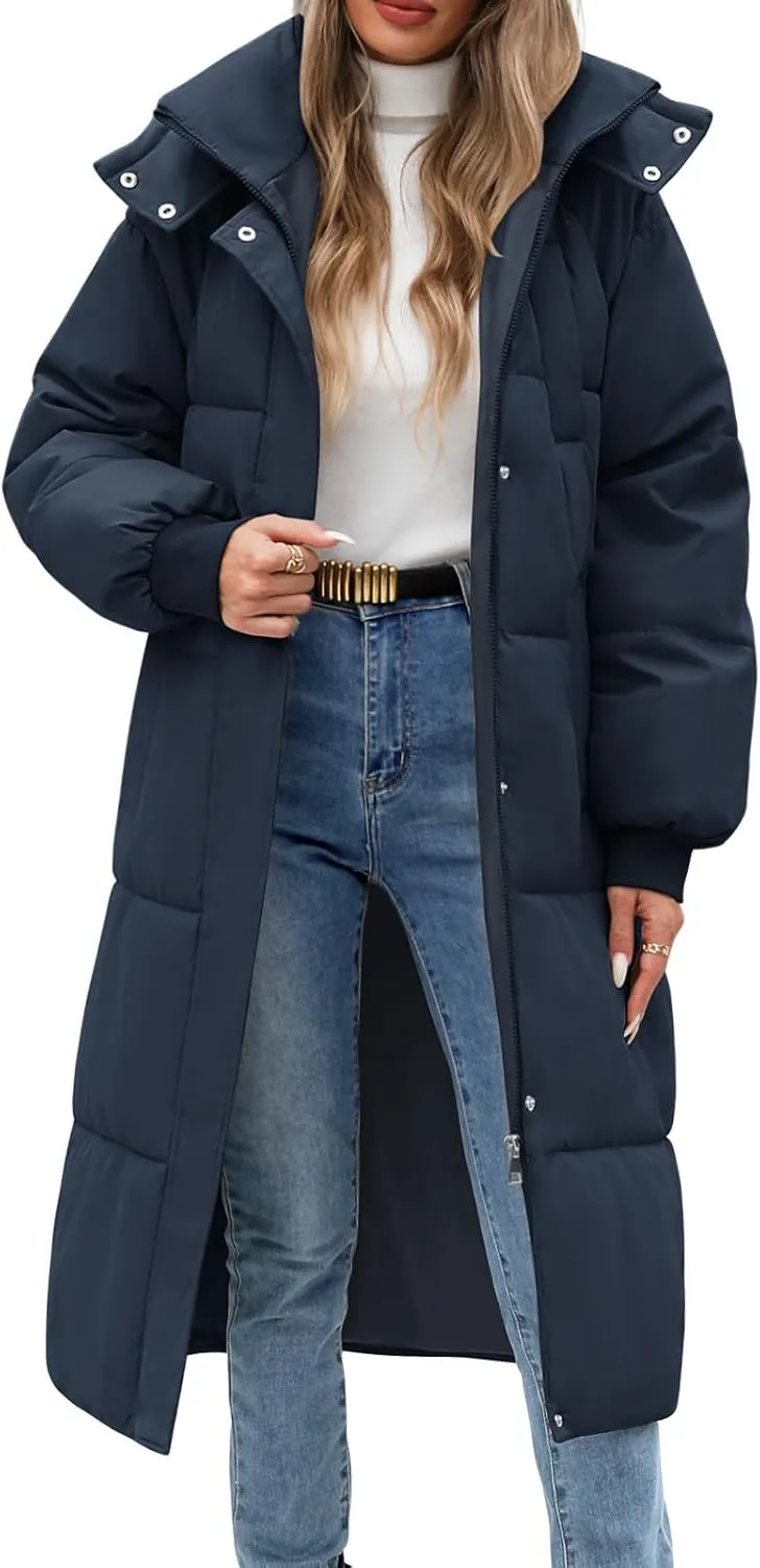 Women's Long Puffer Jacket Winter Thicken Warm Quilted Jacket Coat Fashion Hooded Zip Up Parka Outerwear with Pockets