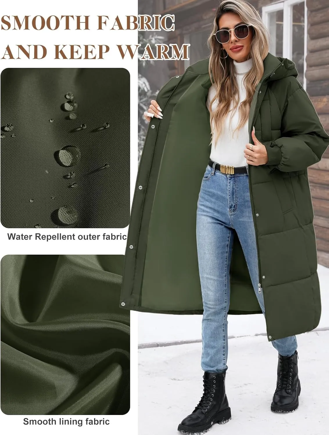 Women's Long Puffer Jacket Winter Thicken Warm Quilted Jacket Coat Fashion Hooded Zip Up Parka Outerwear with Pockets
