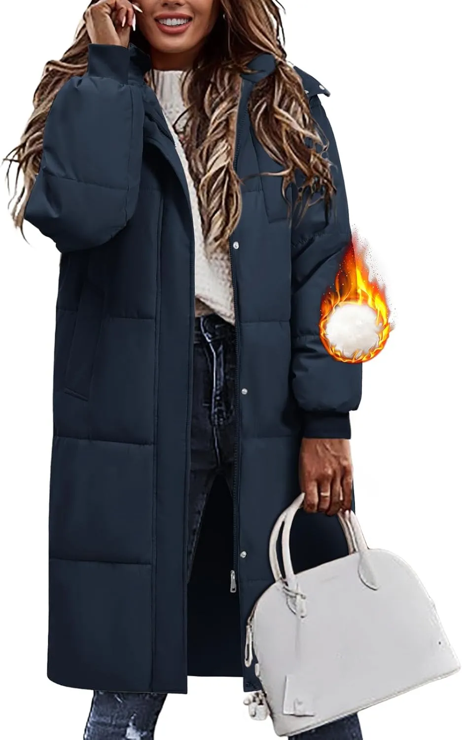 Women's Long Puffer Jacket Winter Thicken Warm Quilted Jacket Coat Fashion Hooded Zip Up Parka Outerwear with Pockets