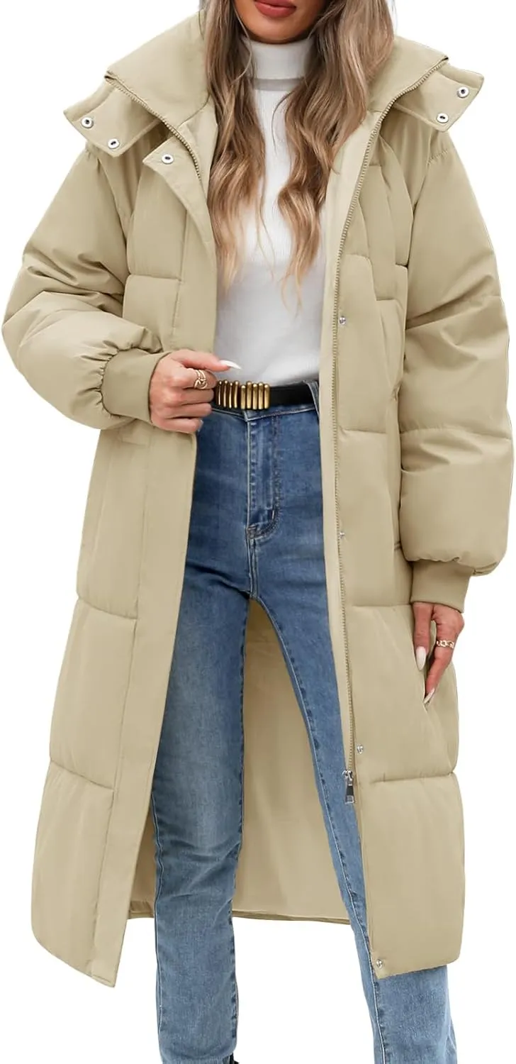 Women's Long Puffer Jacket Winter Thicken Warm Quilted Jacket Coat Fashion Hooded Zip Up Parka Outerwear with Pockets