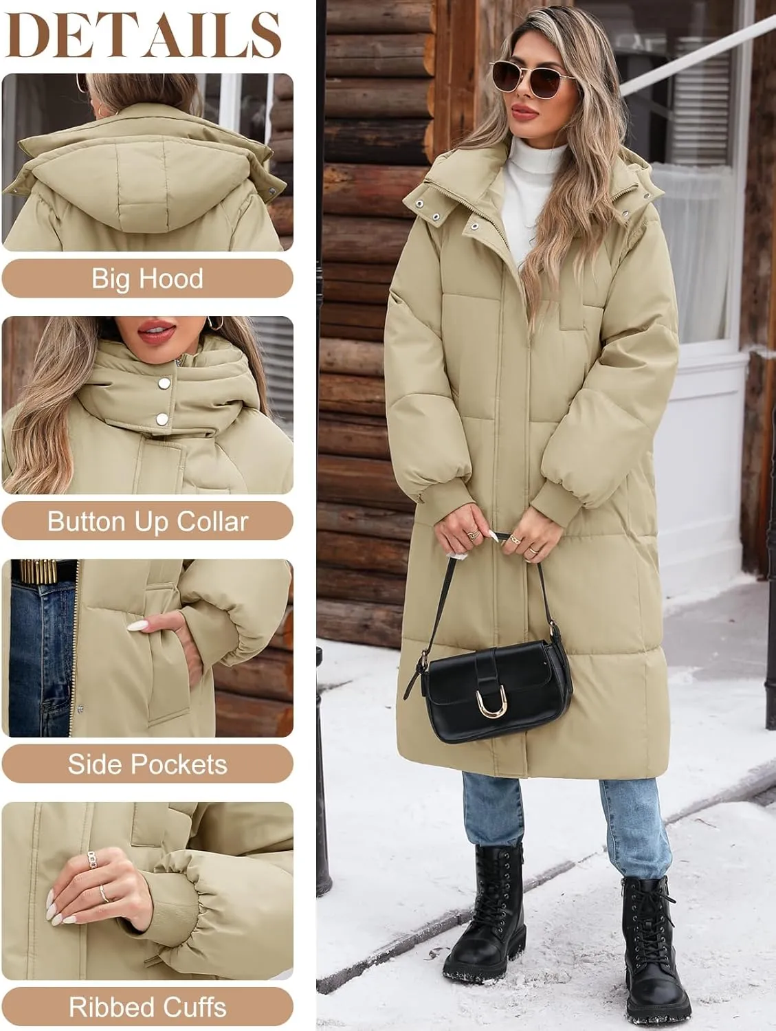 Women's Long Puffer Jacket Winter Thicken Warm Quilted Jacket Coat Fashion Hooded Zip Up Parka Outerwear with Pockets