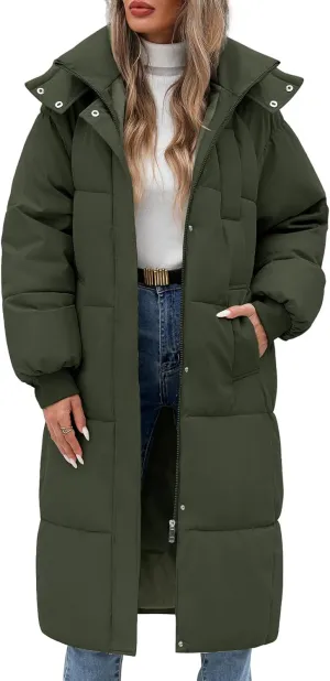 Women's Long Puffer Jacket Winter Thicken Warm Quilted Jacket Coat Fashion Hooded Zip Up Parka Outerwear with Pockets