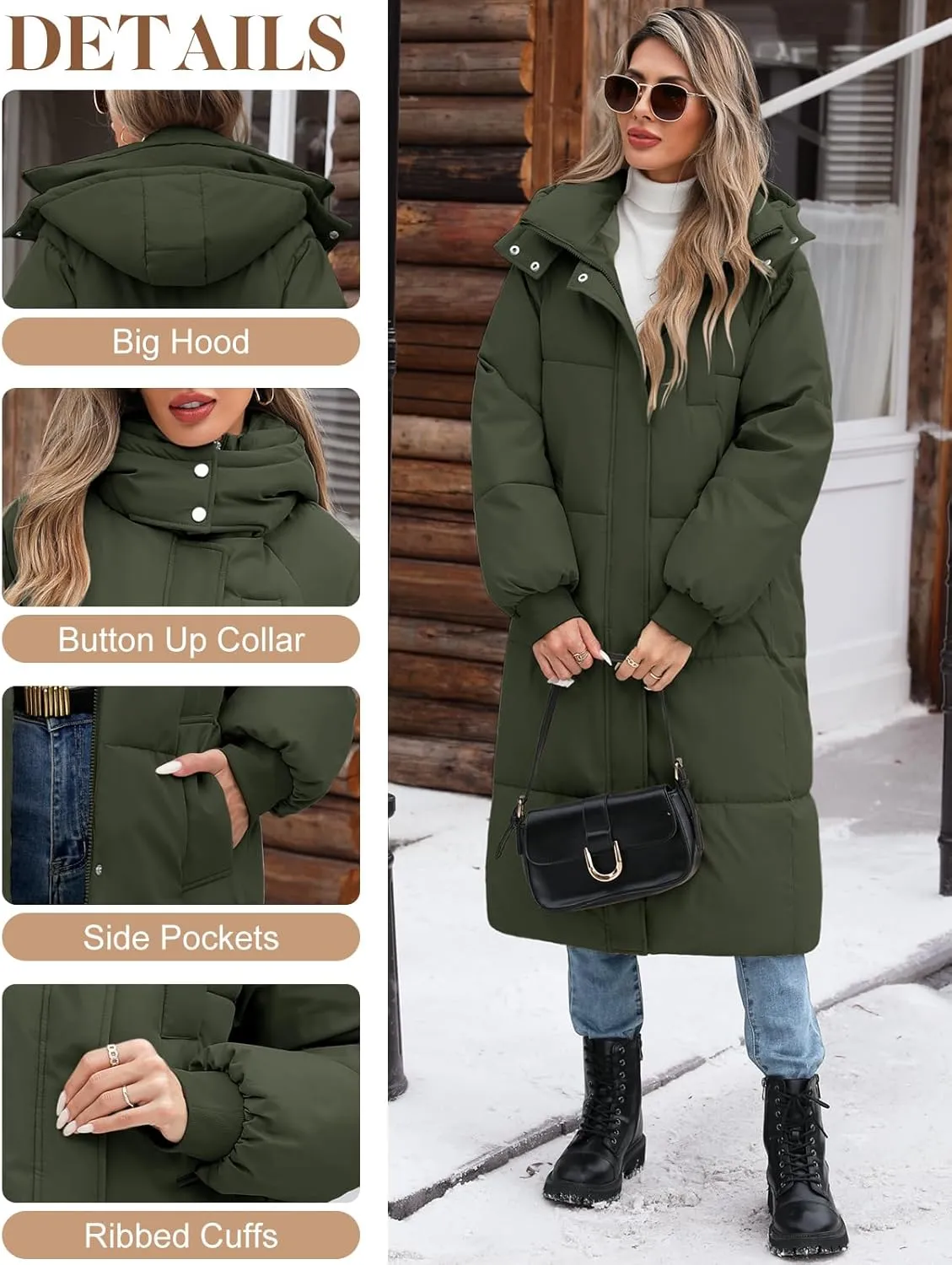 Women's Long Puffer Jacket Winter Thicken Warm Quilted Jacket Coat Fashion Hooded Zip Up Parka Outerwear with Pockets