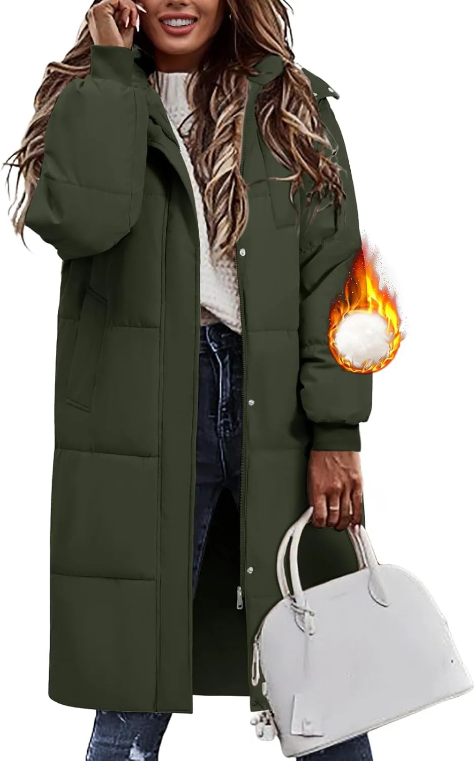 Women's Long Puffer Jacket Winter Thicken Warm Quilted Jacket Coat Fashion Hooded Zip Up Parka Outerwear with Pockets