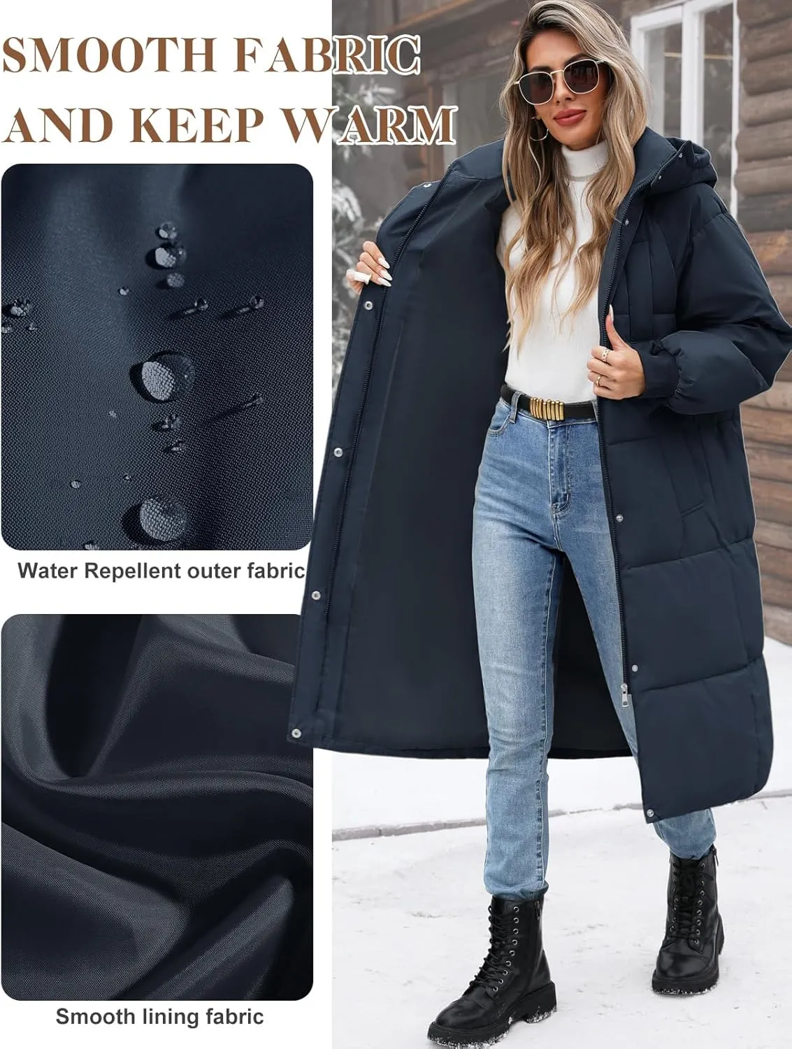 Women's Long Puffer Jacket Winter Thicken Warm Quilted Jacket Coat Fashion Hooded Zip Up Parka Outerwear with Pockets
