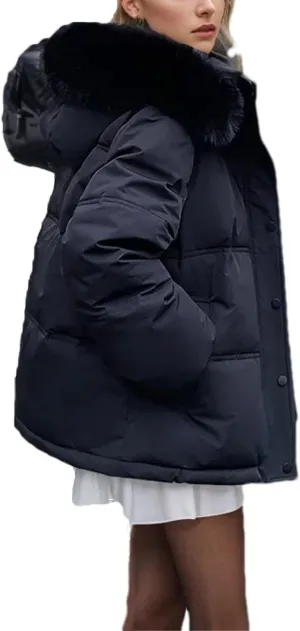 Women's Long Sleeve Zipper Short Parkas Coats Vintage Hooded Stand Collar Cotton-Padded Jacket