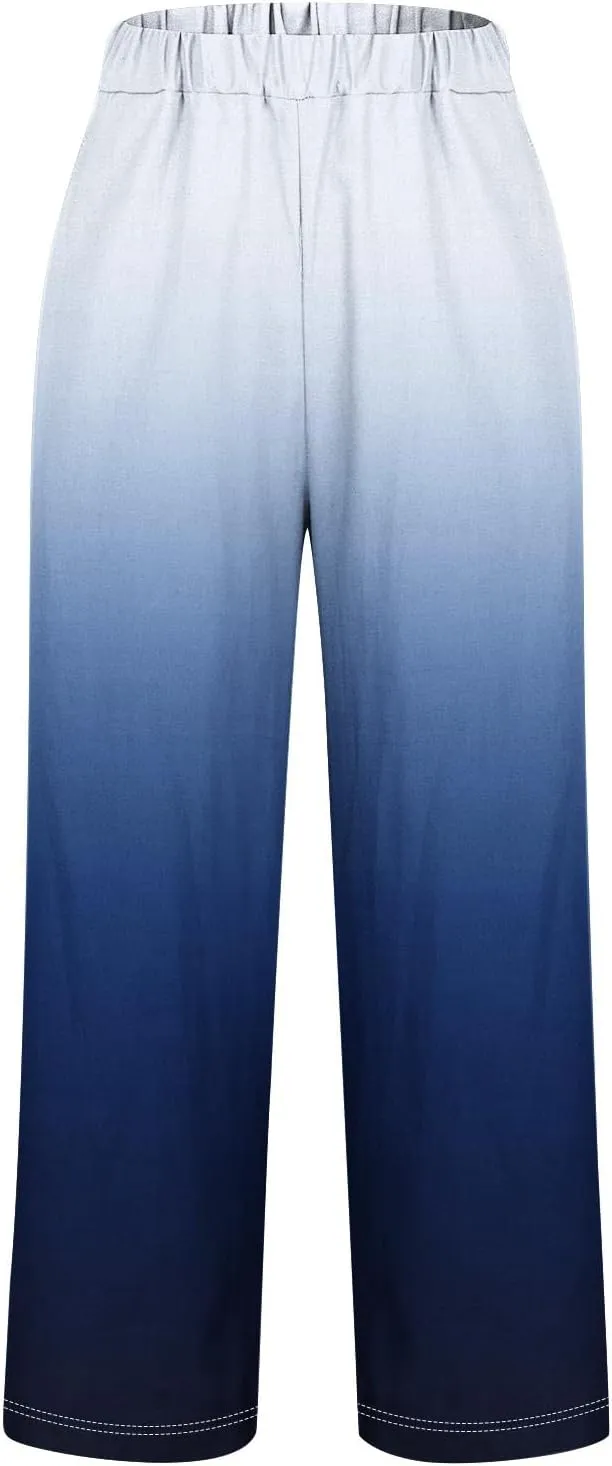 Womens Ombre Color Pants Trendy 2024 Elastic High Waist Straight Leg Pant Loose Casual Summer Aesthetic Beach Trouser