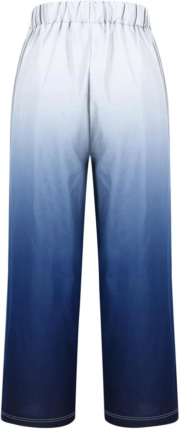Womens Ombre Color Pants Trendy 2024 Elastic High Waist Straight Leg Pant Loose Casual Summer Aesthetic Beach Trouser