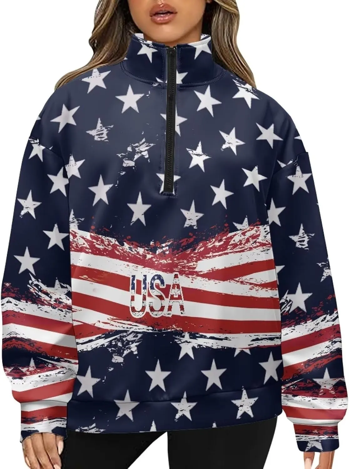 Womens Oversized Hoodie Half Zip UP Sweatshirt Graphic Sweaters for Women 2024 Fall Winter Size S-3XL