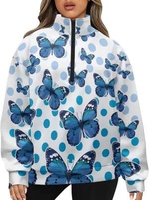 Womens Oversized Hoodie Half Zip UP Sweatshirt Graphic Sweaters for Women 2024 Fall Winter Size S-3XL