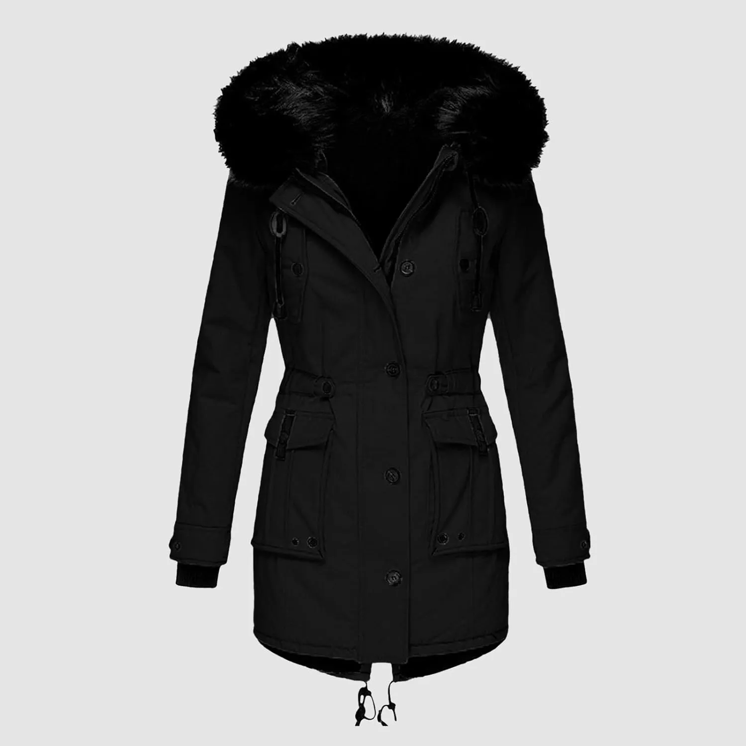 Women's Plus Size Jacket Warm Coat Jackets Outwear Faux-Fur' Lined Trench Winter Hooded Womens Fleece Coats
