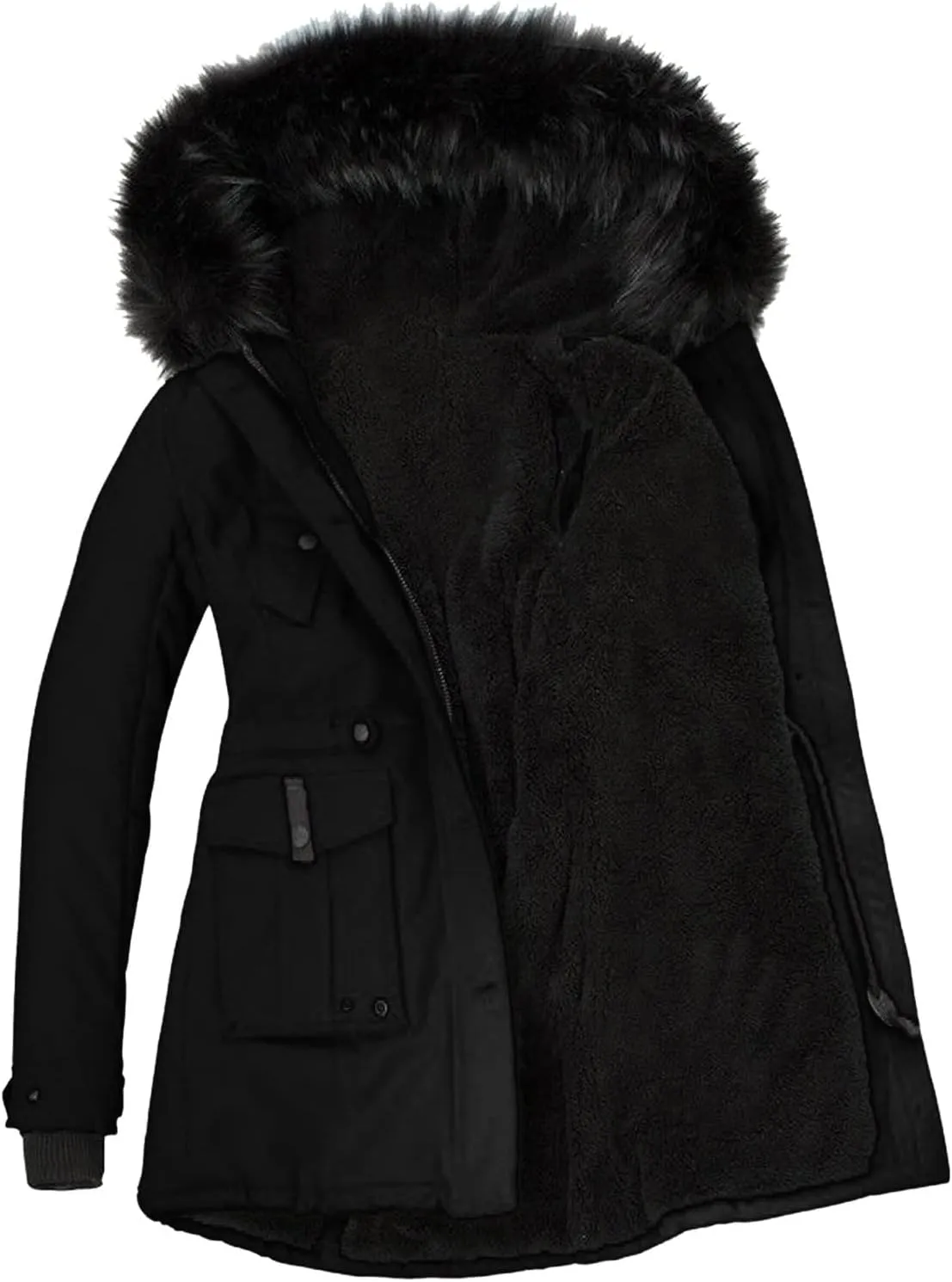 Women's Plus Size Jacket Warm Coat Jackets Outwear Faux-Fur' Lined Trench Winter Hooded Womens Fleece Coats
