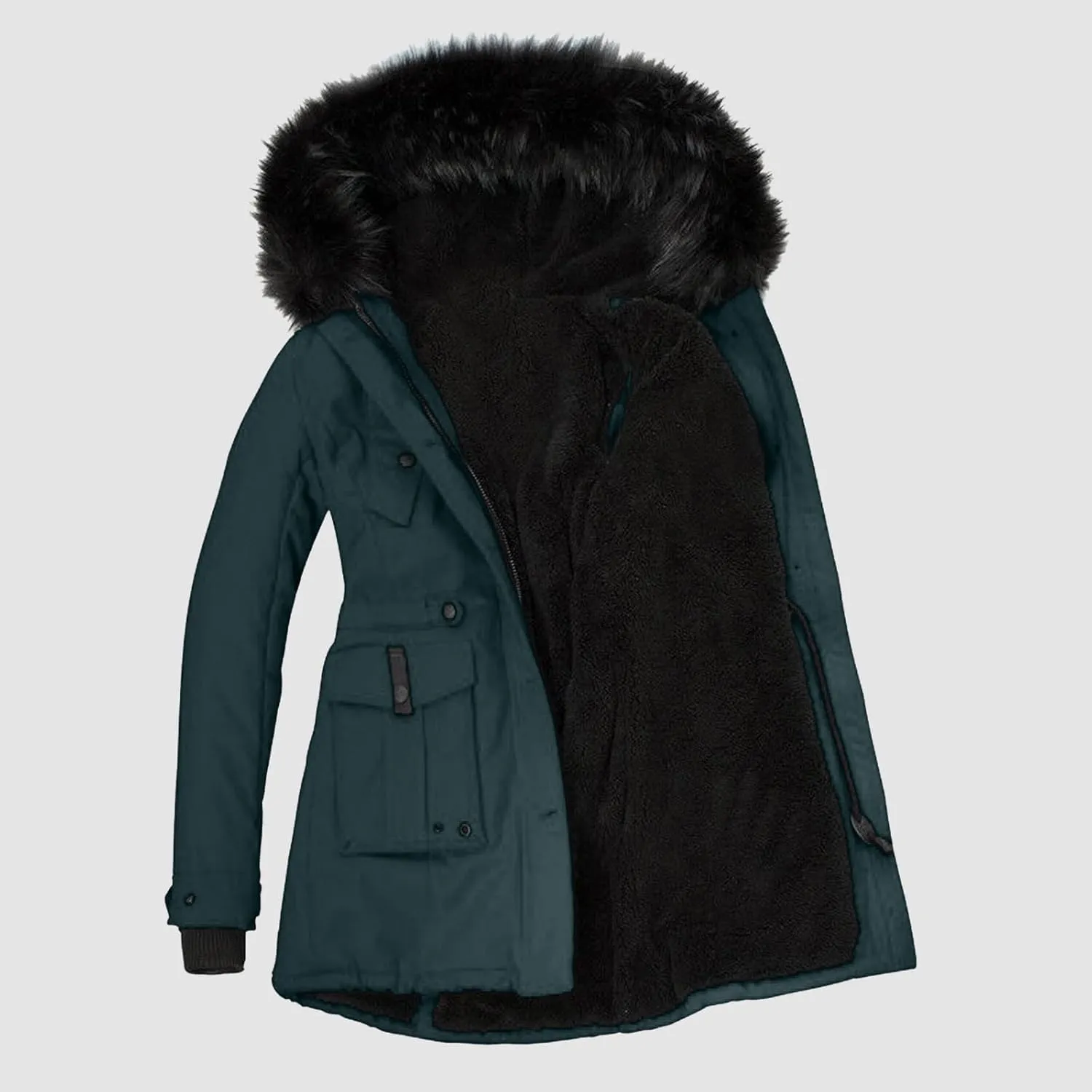 Women's Plus Size Jacket Warm Coat Jackets Outwear Faux-Fur' Lined Trench Winter Hooded Womens Fleece Coats