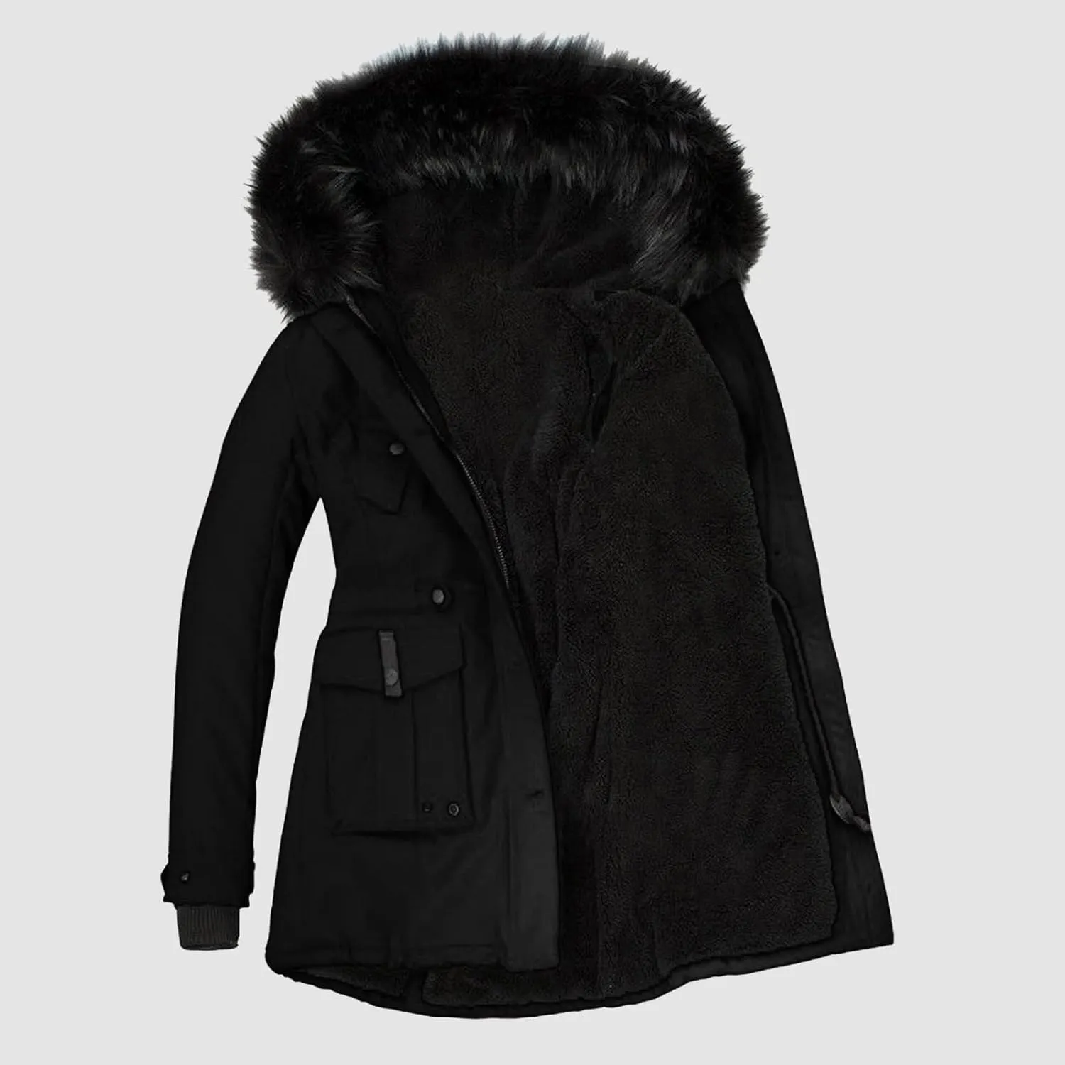 Women's Plus Size Jacket Warm Coat Jackets Outwear Faux-Fur' Lined Trench Winter Hooded Womens Fleece Coats