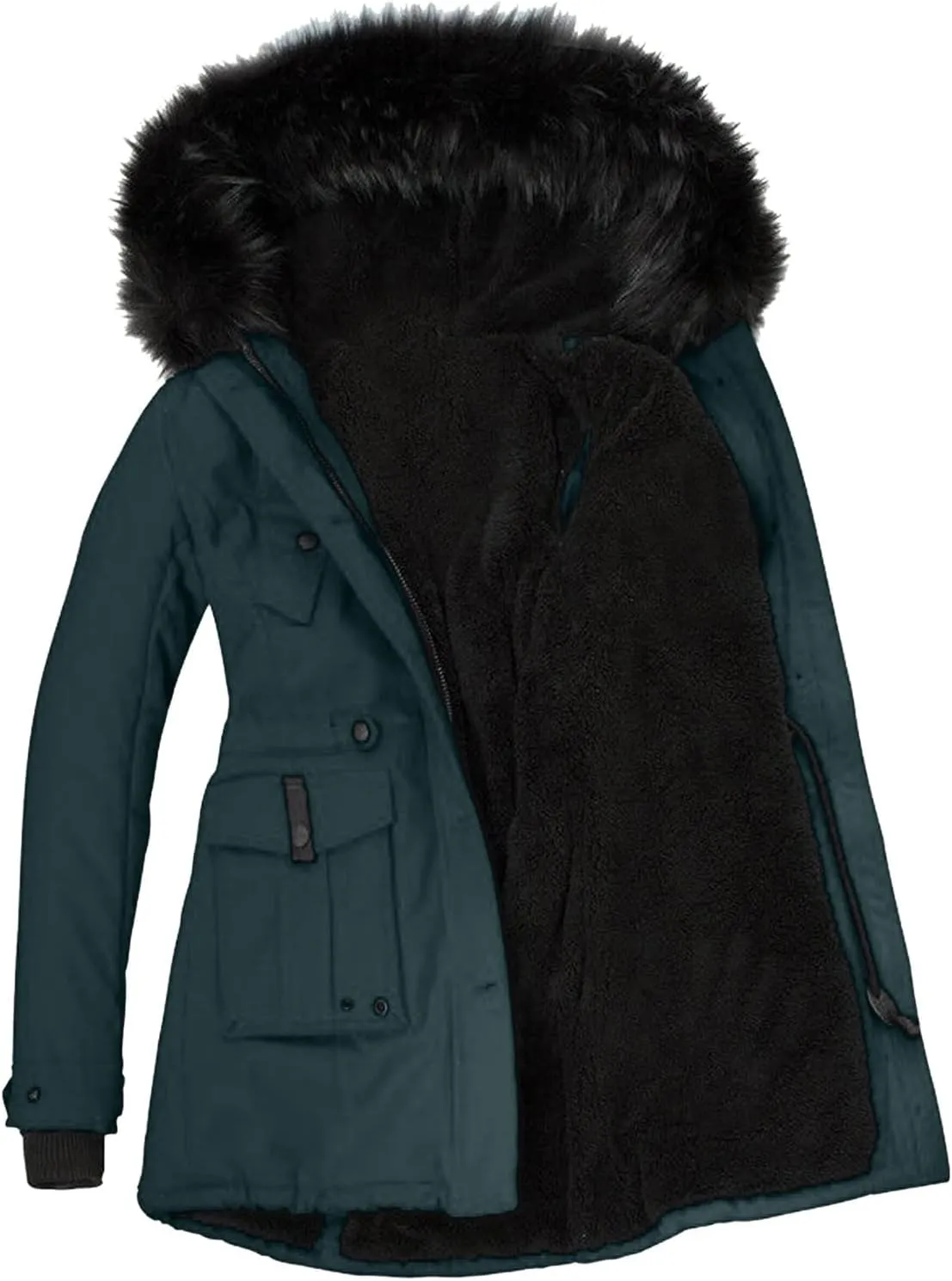 Women's Plus Size Jacket Warm Coat Jackets Outwear Faux-Fur' Lined Trench Winter Hooded Womens Fleece Coats