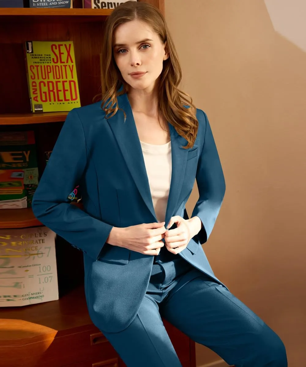 Women's Professional Suit 2 Piece Slim Fit Outfit Business Office Work Tuxedo Blazer Pants Suits