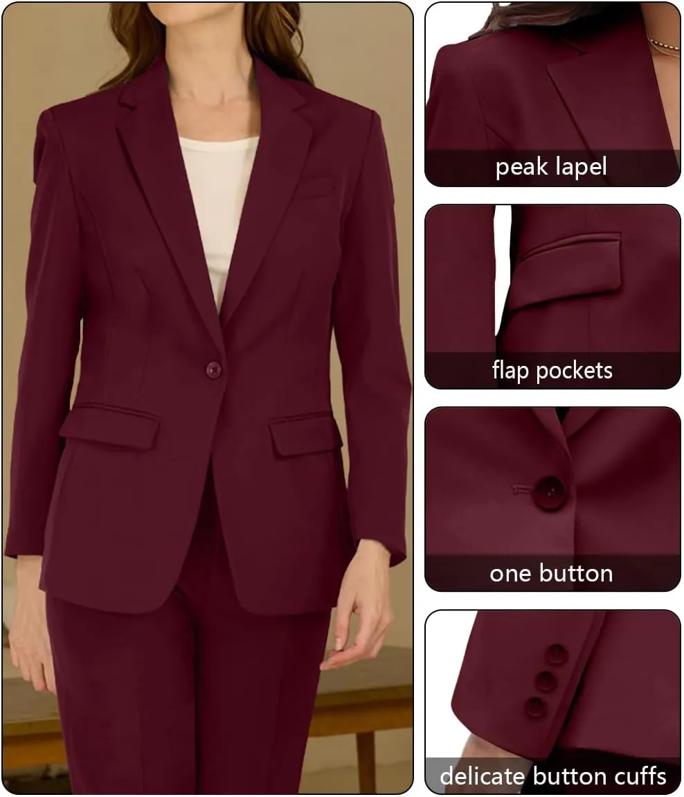 Women's Professional Suit 2 Piece Slim Fit Outfit Business Office Work Tuxedo Blazer Pants Suits