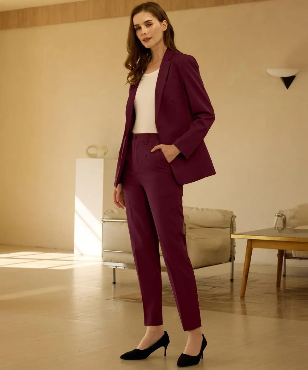 Women's Professional Suit 2 Piece Slim Fit Outfit Business Office Work Tuxedo Blazer Pants Suits