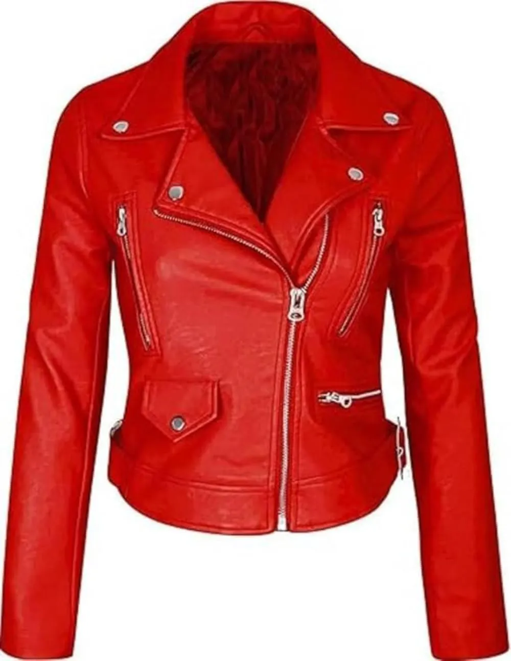 Women's Red Leather Bomber Jacket - Real Leather Jacket For Women