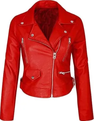 Women's Red Leather Bomber Jacket - Real Leather Jacket For Women