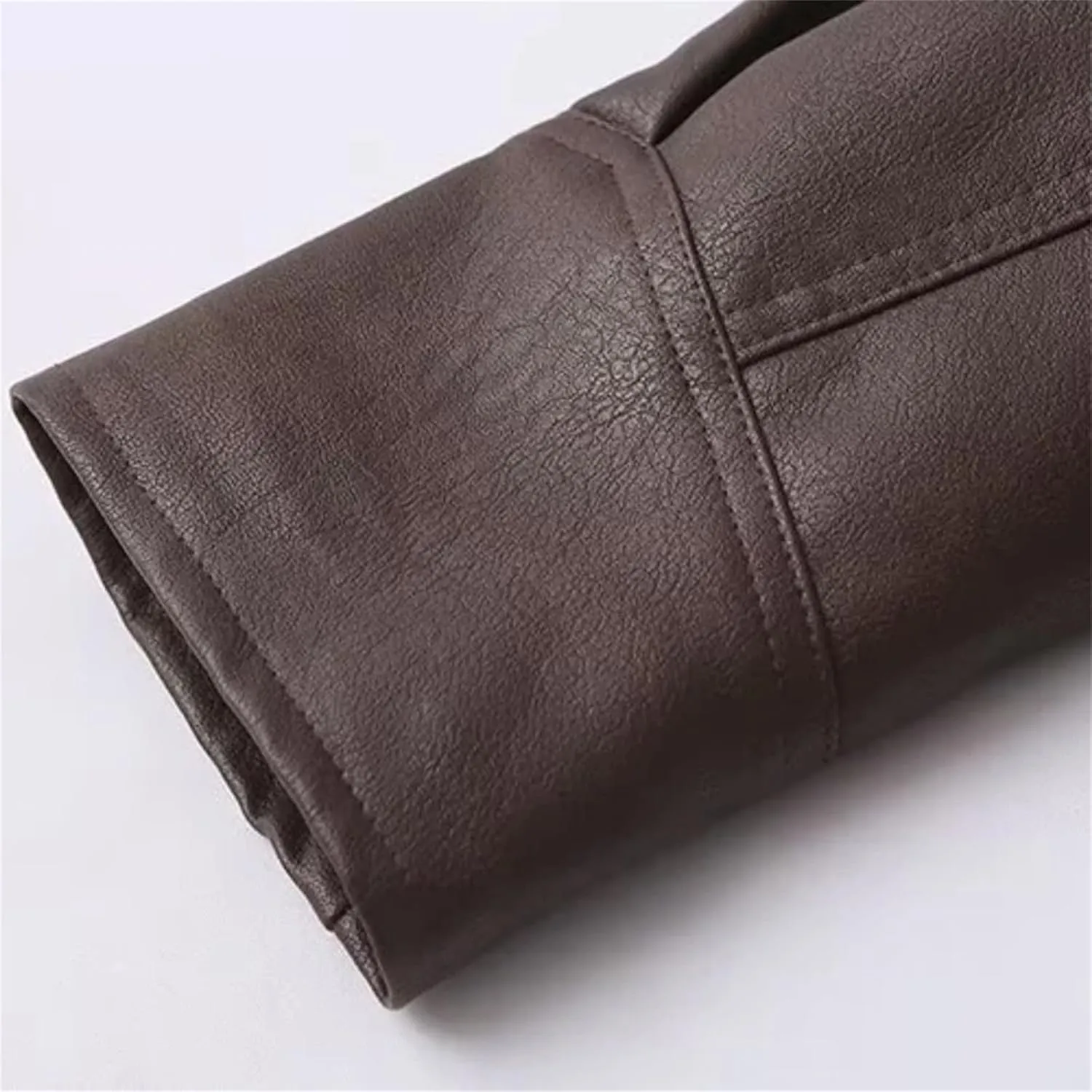Women's Retro Solid Color Lapel Lace Leather Jacket Long Sleeve Pocket Short Loose Jacket