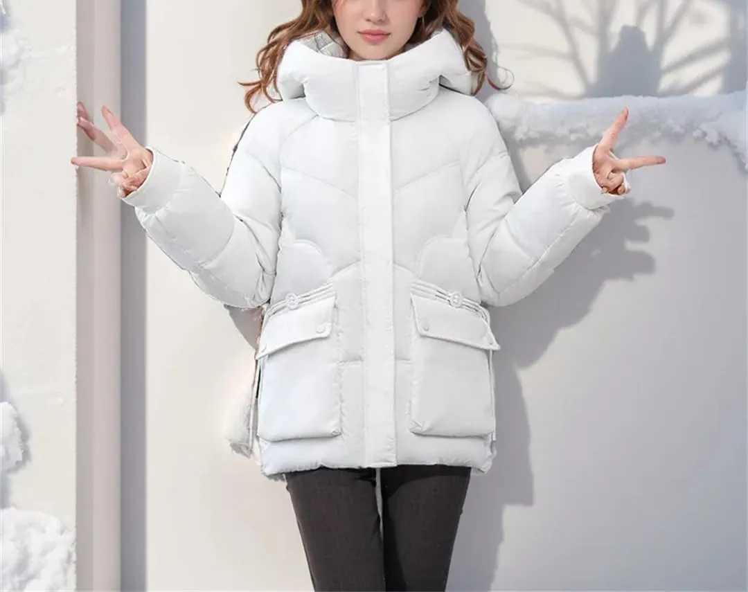 Women's Short solid Color Cotton Jacket Hooded Parkas Coats Thicken Warm Padded Jacket