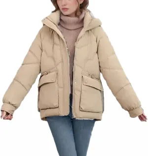 Women's Short solid Color Cotton Jacket Hooded Parkas Coats Thicken Warm Padded Jacket