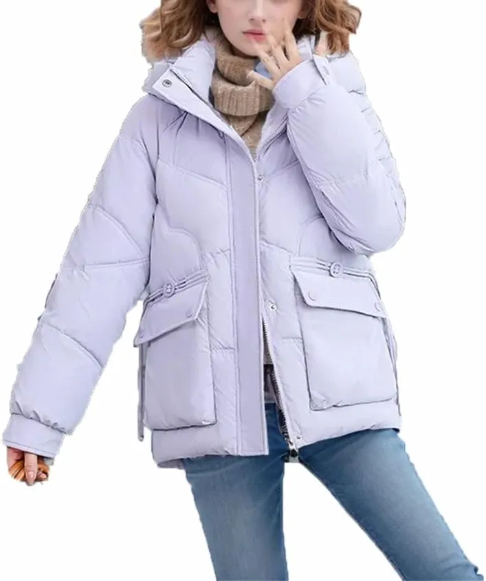 Women's Short solid Color Cotton Jacket Hooded Parkas Coats Thicken Warm Padded Jacket