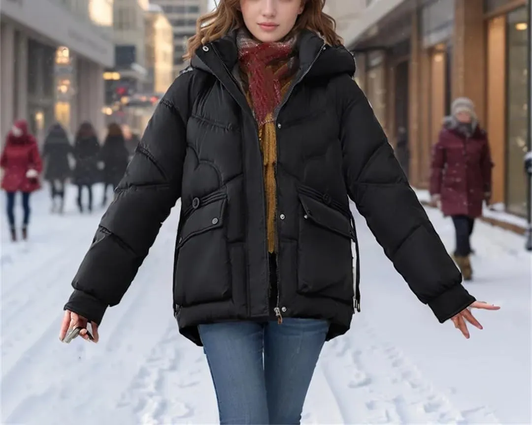 Women's Short solid Color Cotton Jacket Hooded Parkas Coats Thicken Warm Padded Jacket